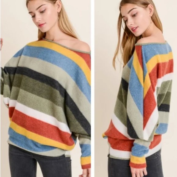 Sweaters - Brighten My Day ✨ Striped dolman top 💚💛